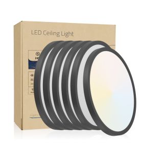 6PK 12 Inch Dimmable LED Flush Mount Ceiling Light, 2700K-6500K Adjustable,24W 2880LM Modern Ultra Thin Flat Round Fixtures For Low Ceiling Bedro (Option: Black)