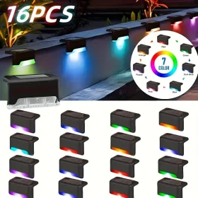 Led Solar Deck Lights 32 Pack Waterproof And Wide Use For Outdoor Stairs Step Fence Railing Yard And Patio Auto On/Off Easy Installation(Warm Whi (Option: RGBlight16PCS)