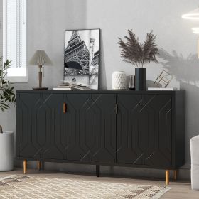VIBE HAUS Modern TV Stand With 3 Doors And Adjustable Shelves For Living Room, Fits TVs Up To 70 Inches, Black (Option: Black)